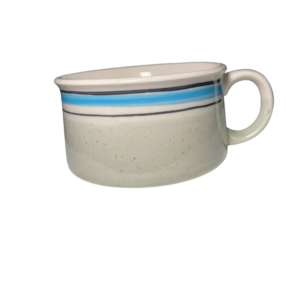 Vintage‎ Speckled Stoneware Soup Mug With Blue Stripe